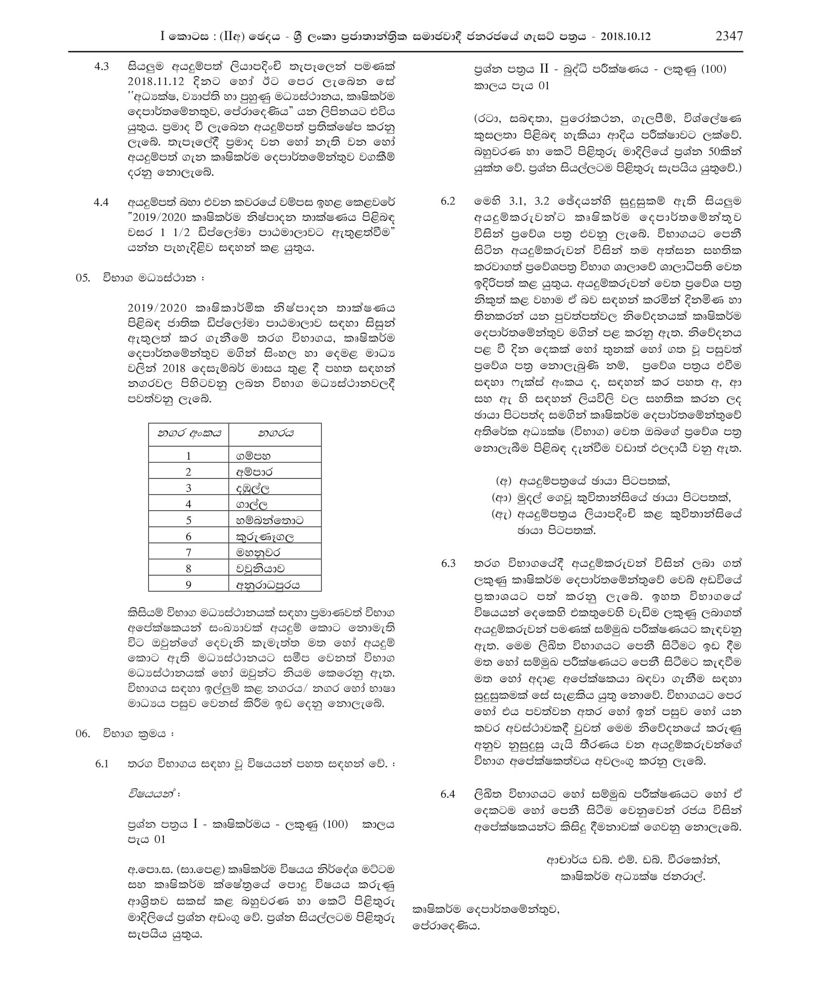 National Diploma in Agricultural Production Technology Course (2019-2020) - Department of Agriculture